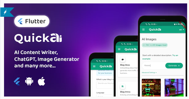 QuickAI - AI Content Writer, Image Generator, ChatGPT Flutter APP