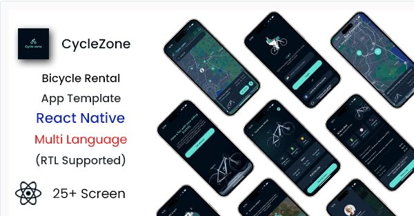 CycleZone Bicycle Rental App Template in React Native (Expo) Responsive Bicycle Rental App for Android and iOS Multi-language Bicycle Rental App with RTL Support Modern UI Design for Bicycle Rental App CycleZone App Features Overview