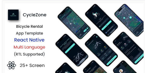 CycleZone Bicycle Rental App Template in React Native (Expo) Responsive Bicycle Rental App for Android and iOS Multi-language Bicycle Rental App with RTL Support Modern UI Design for Bicycle Rental App CycleZone App Features Overview