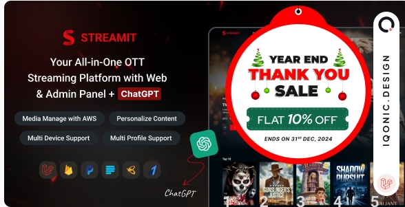 A modern streaming platform interface created with Laravel, featuring ChatGPT integration for enhanced user interaction.