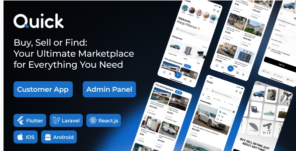 Quick Modern Classified Buy and Sell Marketplace App with Admin Panel for mobile and web platforms