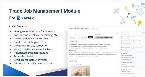 Screenshot of Trade Job Management Module for Perfex CRM