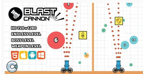 Screenshot of Blast Cannon HTML5 game built with Construct 3