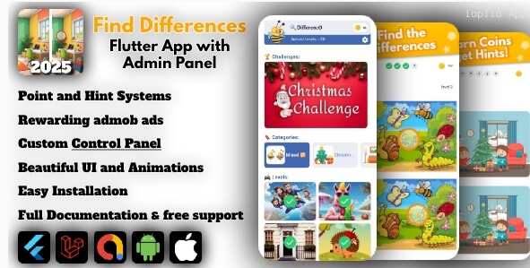 Featured image for Spot It Differences Game for iOS and Android – Flutter app with admin panel.