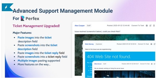 Advanced Support Management Module interface in Perfex CRM for improved ticket management.