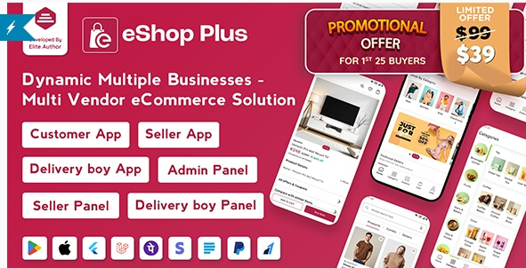 eShop Plus multi-vendor eCommerce app for Flutter and Laravel