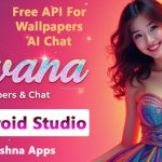 Aivana AI app showcasing HD wallpapers, AI chatbot interface, and developer API access