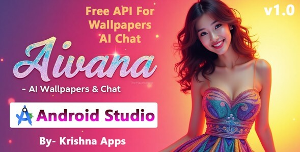 Aivana AI app showcasing HD wallpapers, AI chatbot interface, and developer API access