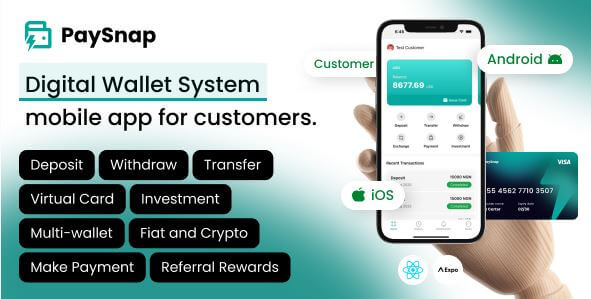 PaySnap digital wallet app interface on mobile device