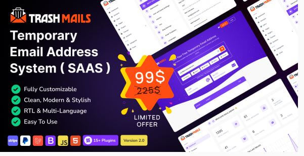 Trash Mails - Temporary Email Script with SaaS Features and Payment Integration